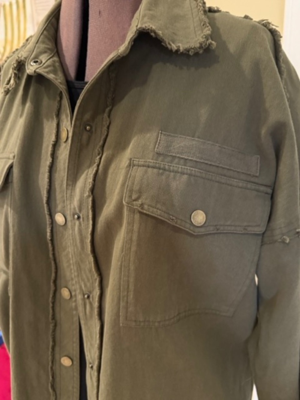 La Miel Olive Green "Smoked Out" Oversized Utility Jacket Raw Edge Size S